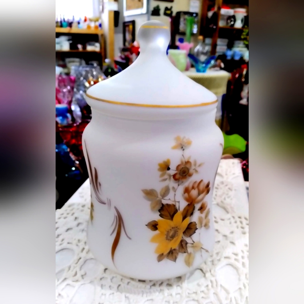 Vintage Floral Glass Biscuit Jar with Lid